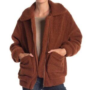 Elodie Plush Teddy Jacket in Chestnut Brown